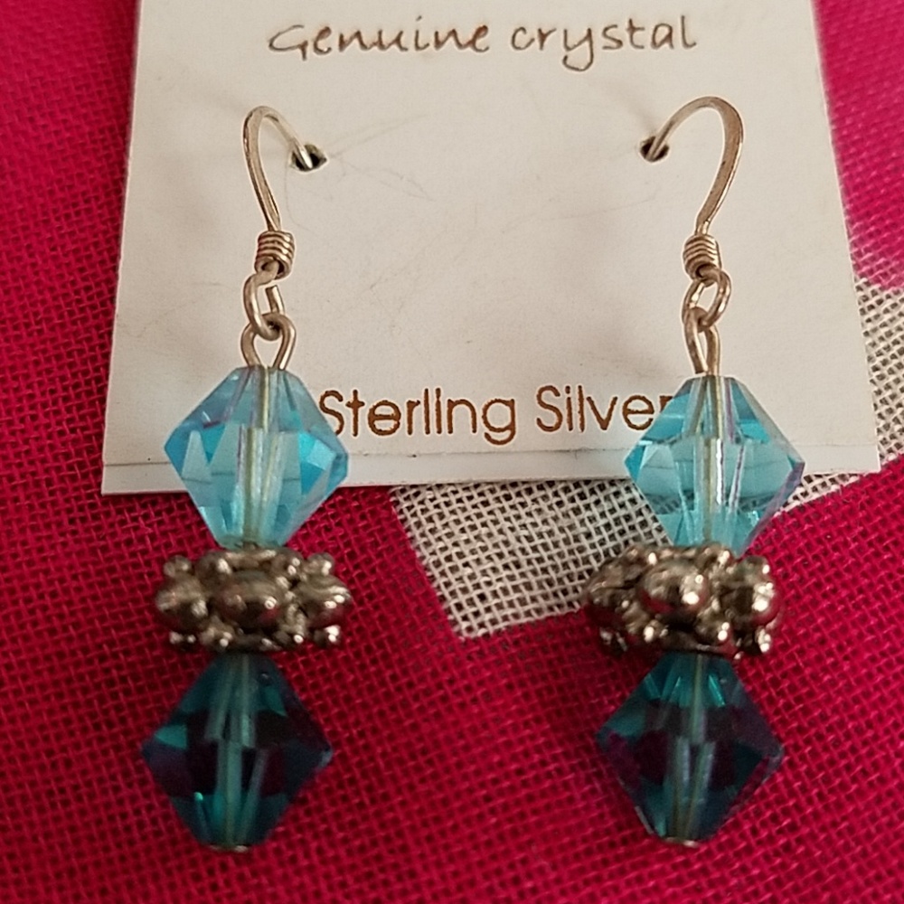 STERLING SILVER CRYSTAL BLUE EARRINGS